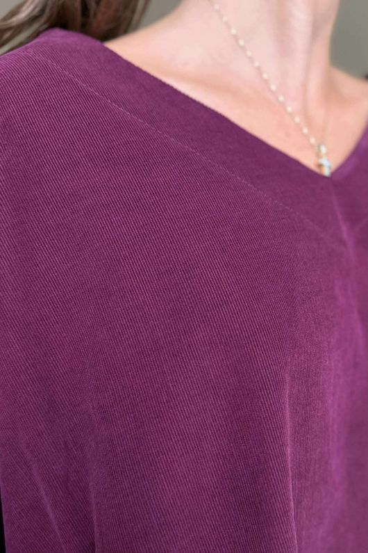Made in Italy Cooper Needlecord Scoop Dip Back Top Beetroot